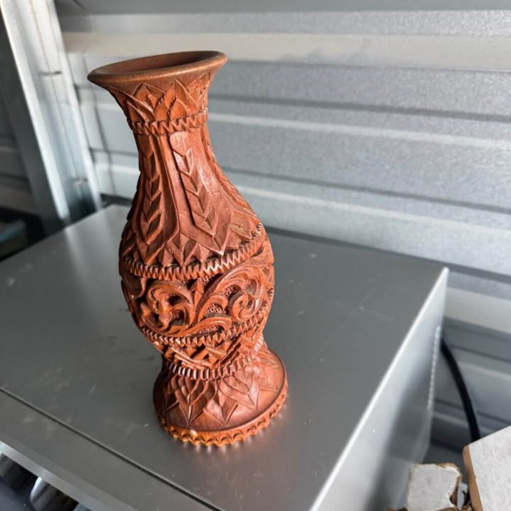 Hand Carved Wooden Vase